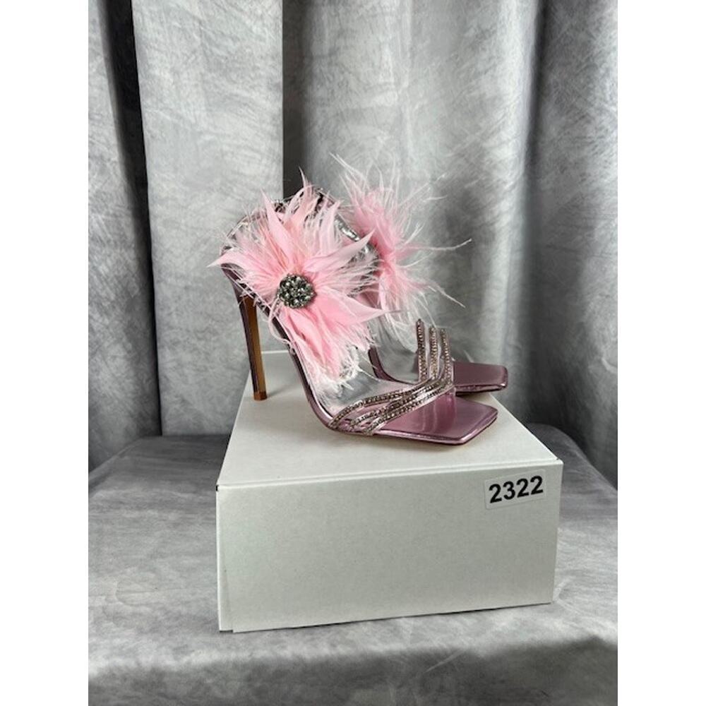 Azalea Wang Licorice Feather Flower Embellished Sandal Women's Size US 6.5 - Picture 7 of 7